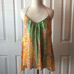 EUC - Milly Silk tank with ribbon neckline